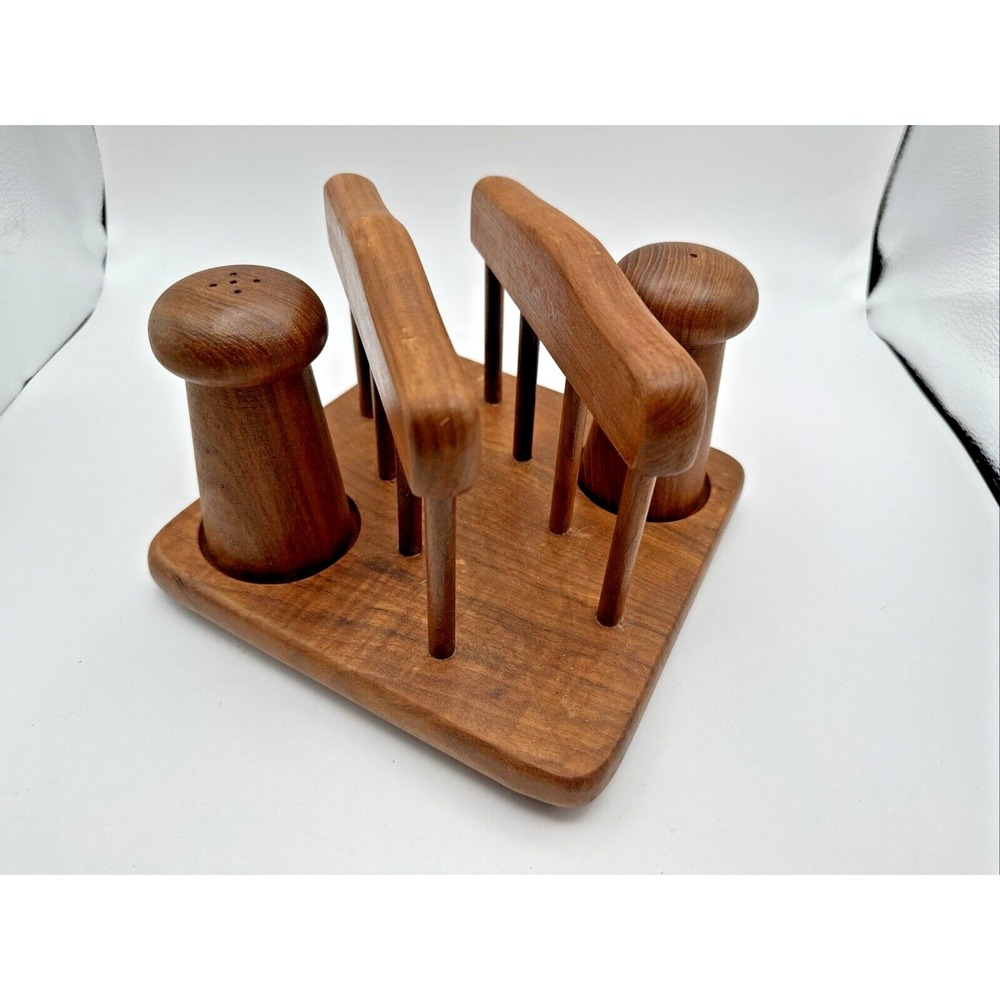 Genuine Teak Wood Salt &‎ Pepper Shakers Napkin Holder By Dolphin in Box